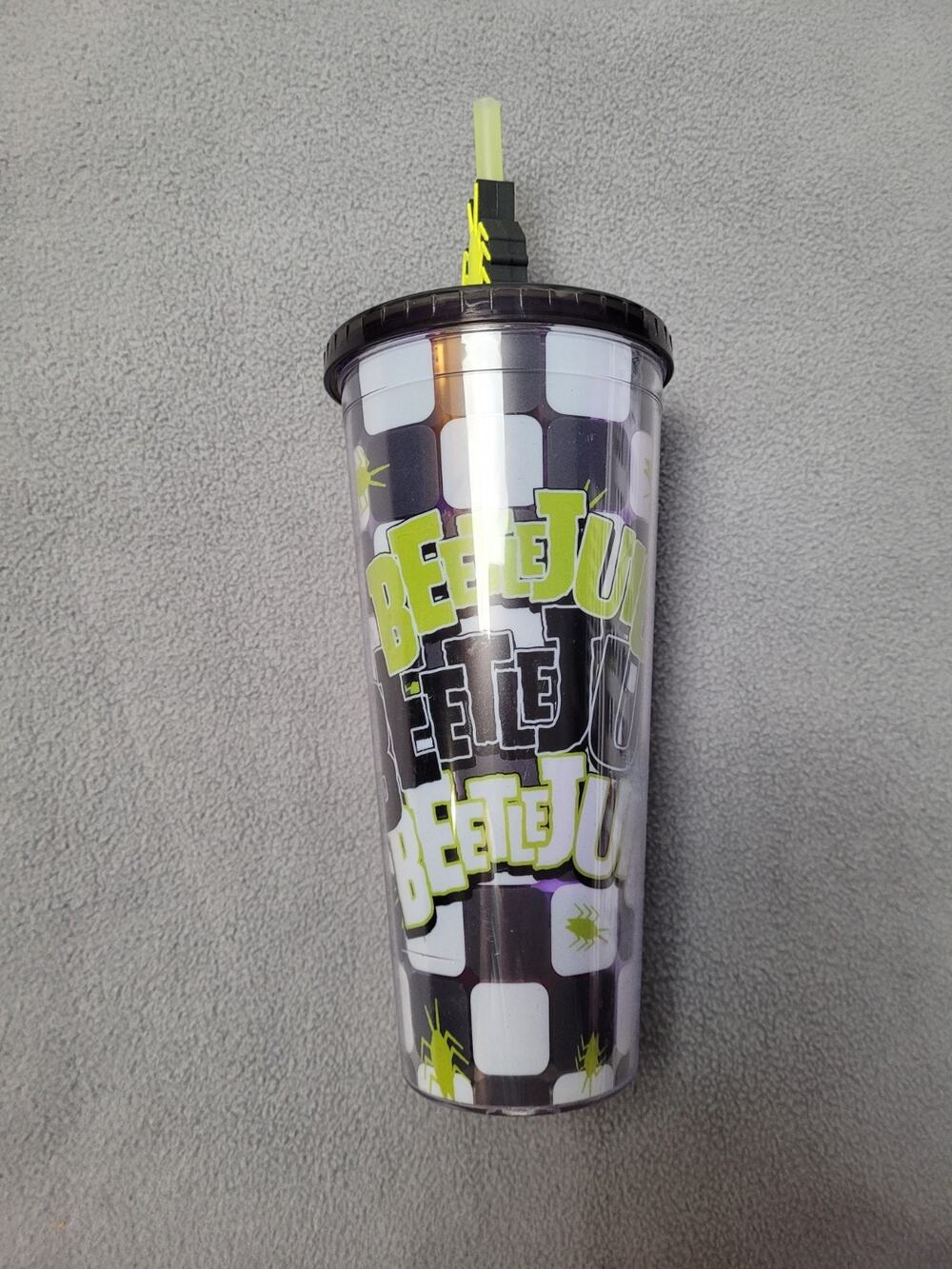 Silver Buffalo Beetlejuice Cockroach Plastic Cold Cup w/ Lid & Straw Topper 24oz